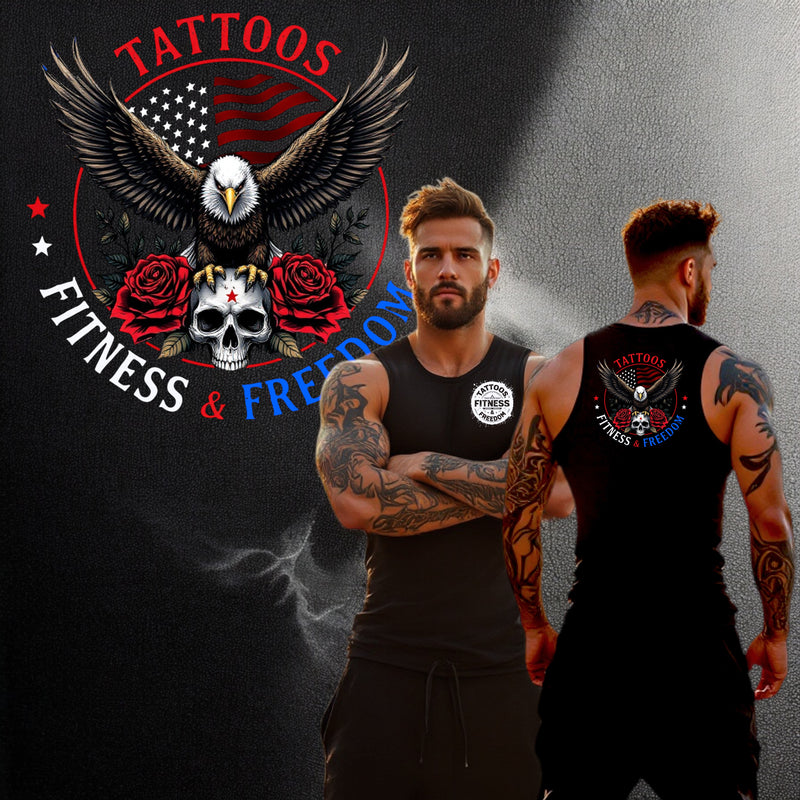 Flying Eagle With an American Flag, Skull and Roses. - TATTOOS FITNESS & FREEDOM LLC