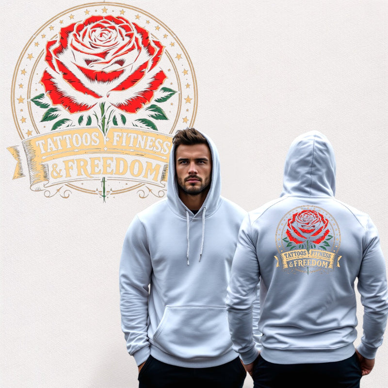 Large Rose With a Tattoos Fitness & Freedom Banner. - TATTOOS FITNESS & FREEDOM LLC