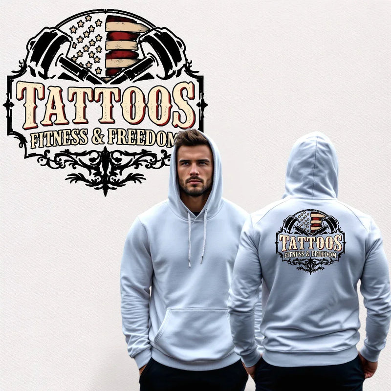 American Flag With Dumbbells. - TATTOOS FITNESS & FREEDOM LLC