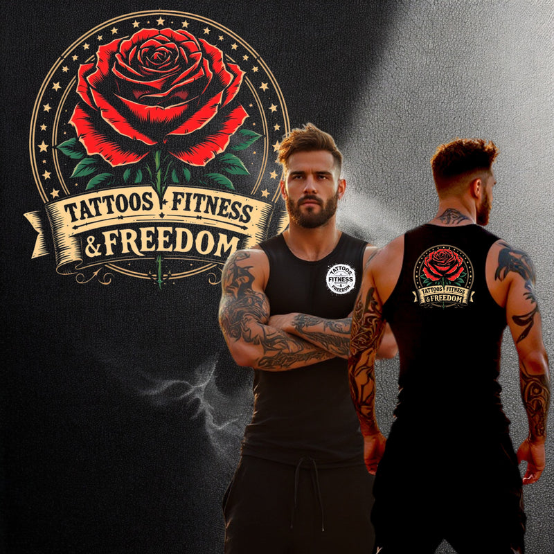 Large Rose With a Tattoos Fitness & Freedom Banner. - TATTOOS FITNESS & FREEDOM LLC