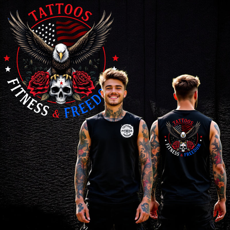 Flying Eagle With an American Flag, Skull and Roses. - TATTOOS FITNESS & FREEDOM LLC