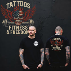 Distressed American Flag Skull With a Barbell
