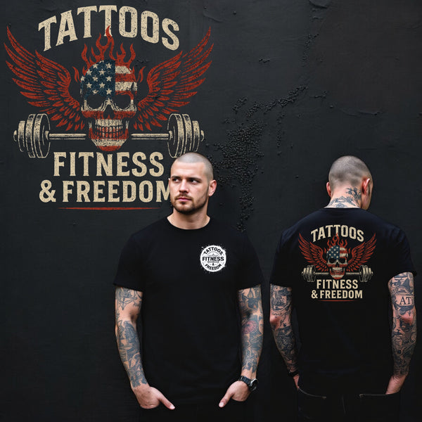 Distressed American Flag Skull With a Barbell