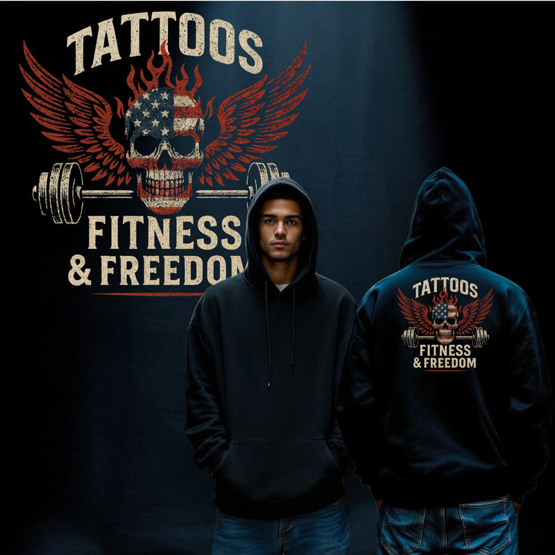 Distressed American Flag Skull With a Barbell