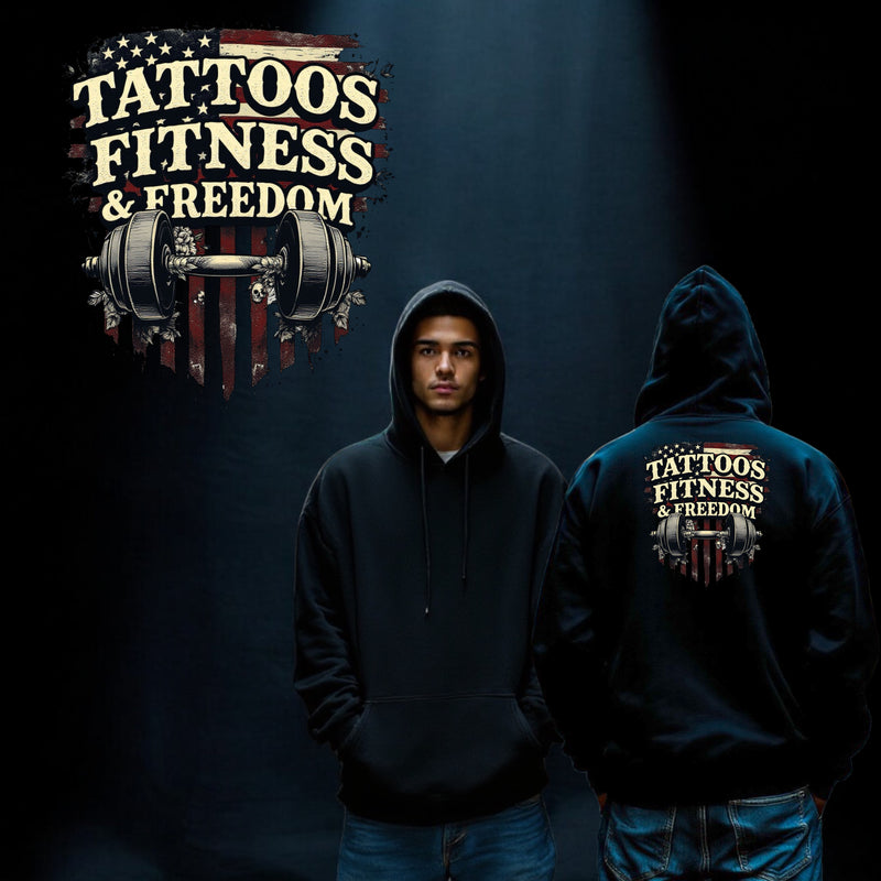 American Flag With a Dumbbell. - TATTOOS FITNESS & FREEDOM LLC