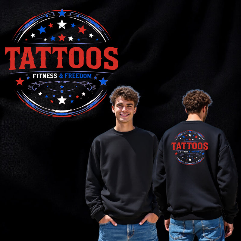Circular Red, White and Blue Logo. - TATTOOS FITNESS & FREEDOM LLC