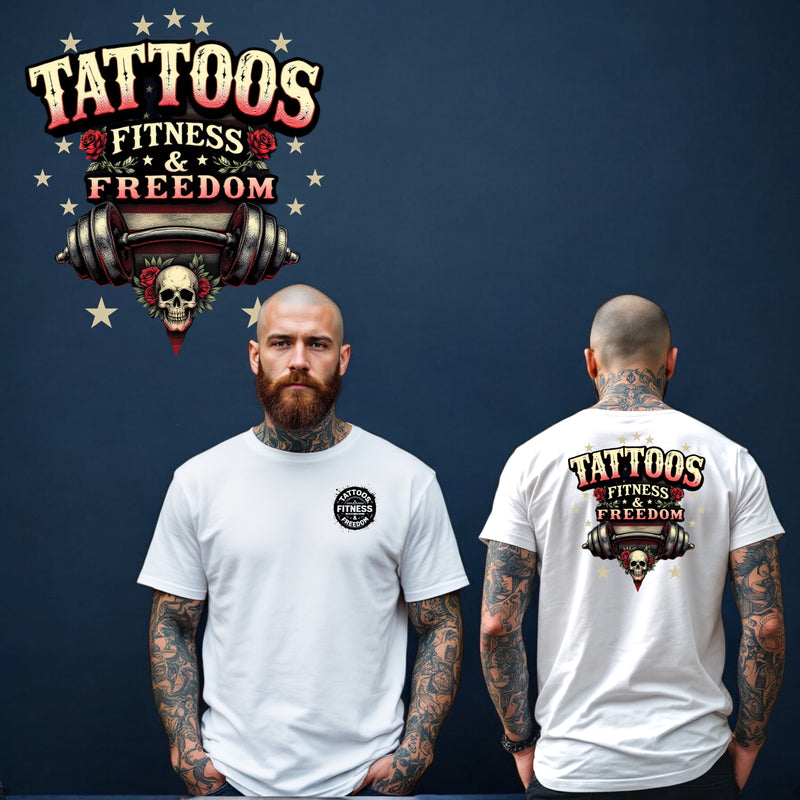 American Flag With A Barbell and a Skull. - TATTOOS FITNESS & FREEDOM LLC