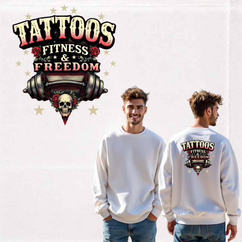 American Flag With A Barbell and a Skull. - TATTOOS FITNESS & FREEDOM LLC