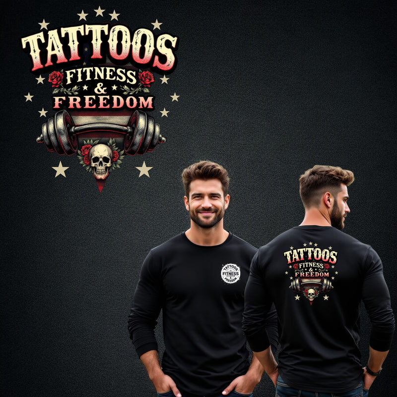 American Flag With A Barbell and a Skull. - TATTOOS FITNESS & FREEDOM LLC