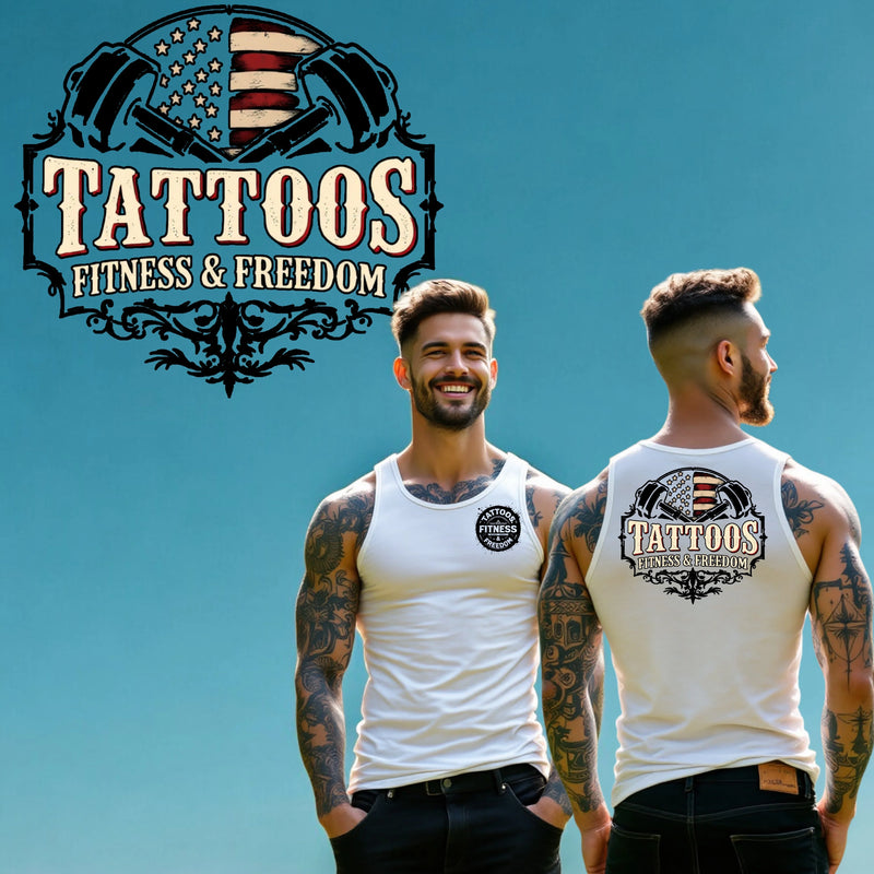 American Flag With Dumbbells. - TATTOOS FITNESS & FREEDOM LLC