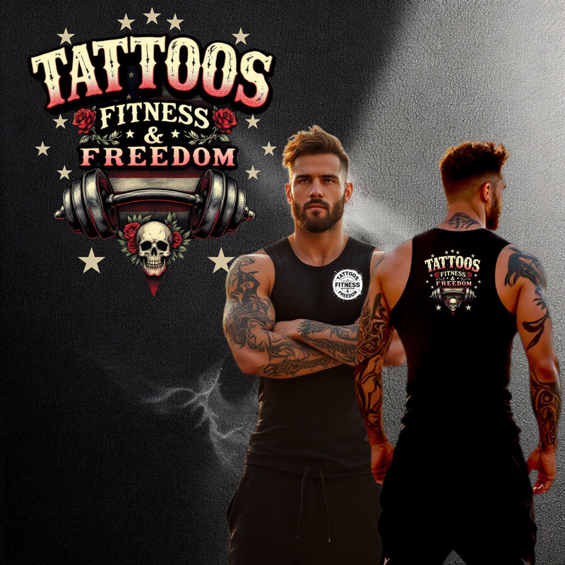 American Flag With A Barbell and a Skull. - TATTOOS FITNESS & FREEDOM LLC