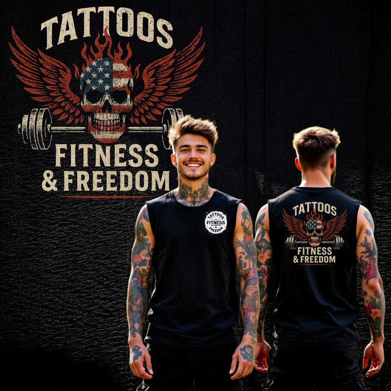 Distressed American Flag Skull With a Barbell