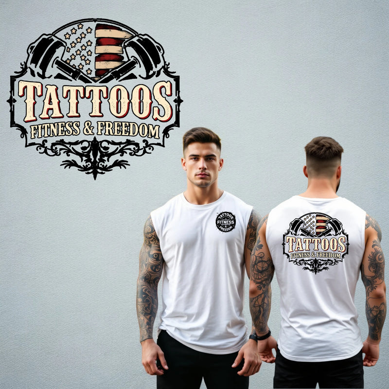 American Flag With Dumbbells. - TATTOOS FITNESS & FREEDOM LLC