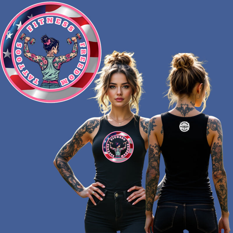 Women's Shoulder Press Girl With an American Flag. - TATTOOS FITNESS & FREEDOM LLC