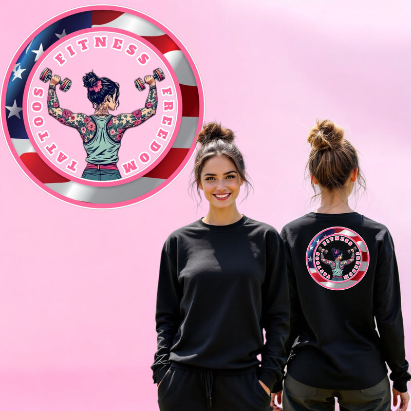 Women's Shoulder Press Girl With an American Flag. - TATTOOS FITNESS & FREEDOM LLC