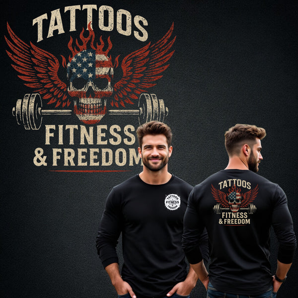 Distressed American Flag Skull With a Barbell