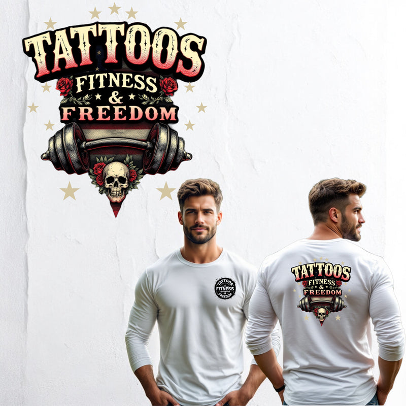 American Flag With A Barbell and a Skull. - TATTOOS FITNESS & FREEDOM LLC