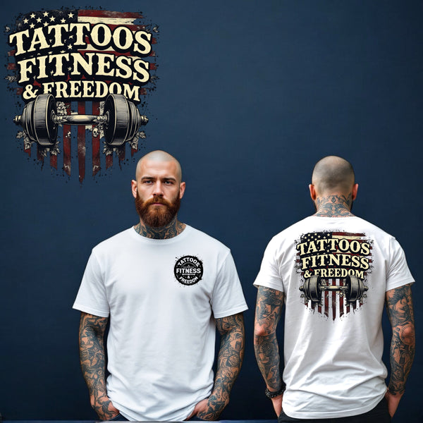 American Flag With a Dumbbell. - TATTOOS FITNESS & FREEDOM LLC