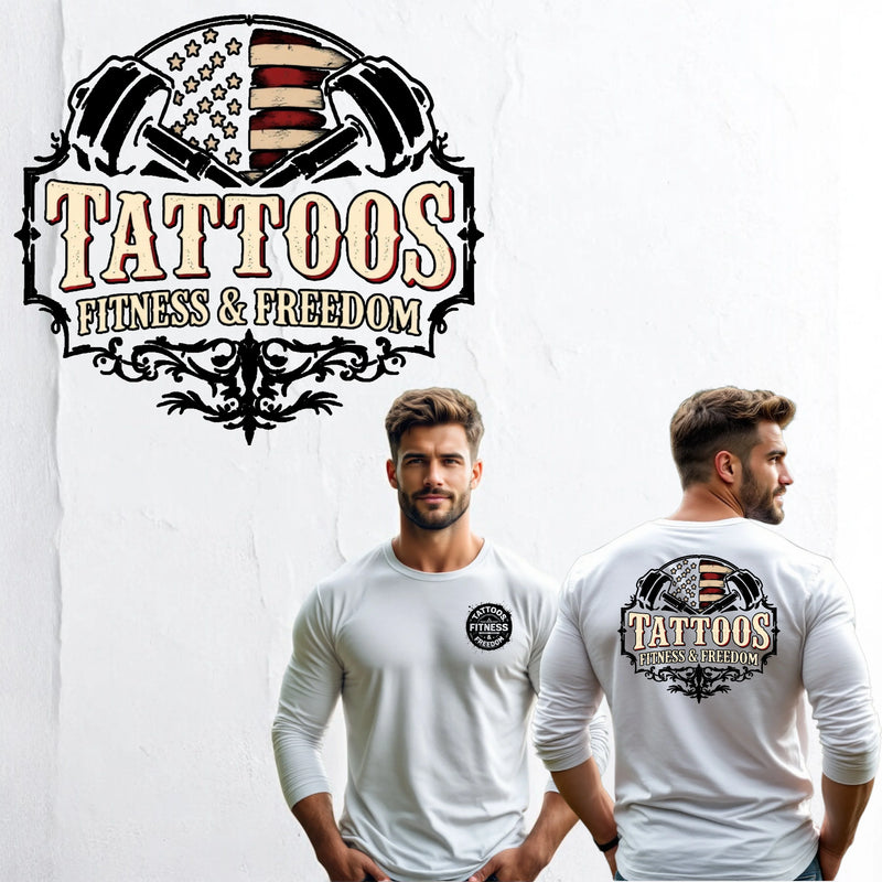American Flag With Dumbbells. - TATTOOS FITNESS & FREEDOM LLC