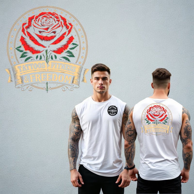 Large Rose With a Tattoos Fitness & Freedom Banner. - TATTOOS FITNESS & FREEDOM LLC