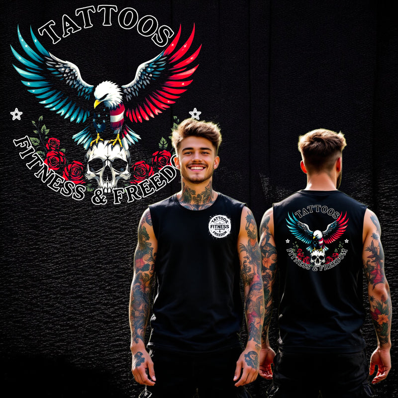 Colorful Eagle With Roses and a Skull. - TATTOOS FITNESS & FREEDOM LLC