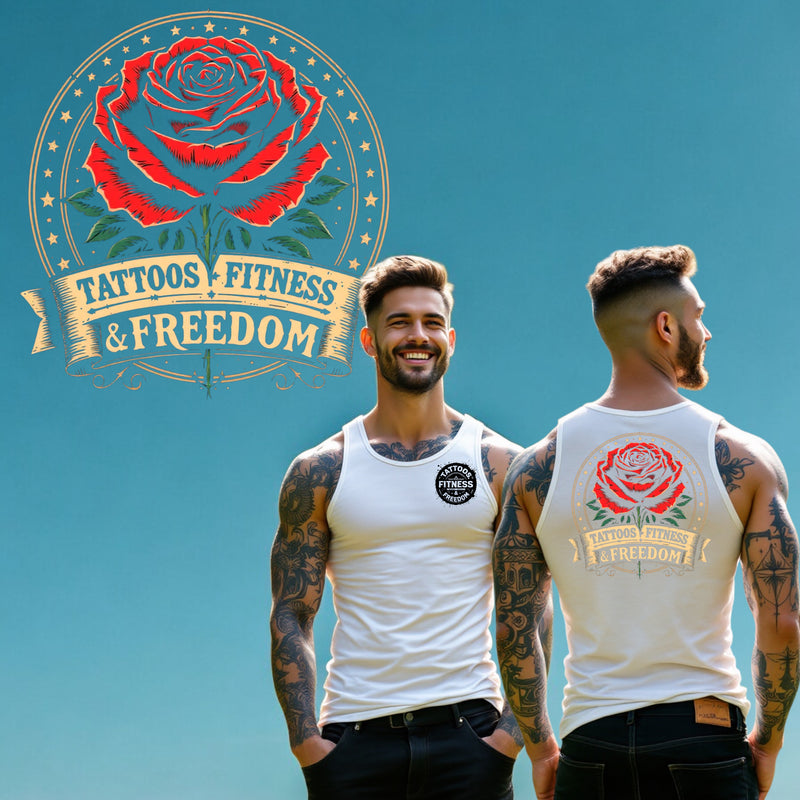 Large Rose With a Tattoos Fitness & Freedom Banner. - TATTOOS FITNESS & FREEDOM LLC