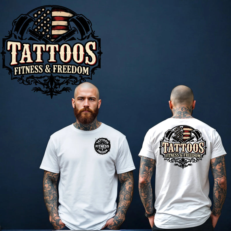 American Flag With Dumbbells. - TATTOOS FITNESS & FREEDOM LLC
