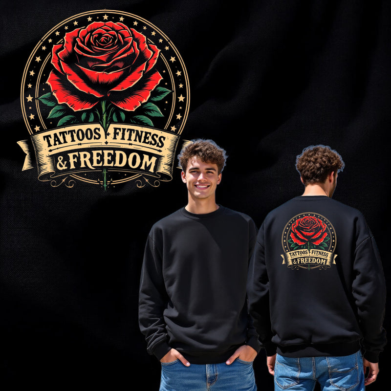 Large Rose With a Tattoos Fitness & Freedom Banner. - TATTOOS FITNESS & FREEDOM LLC