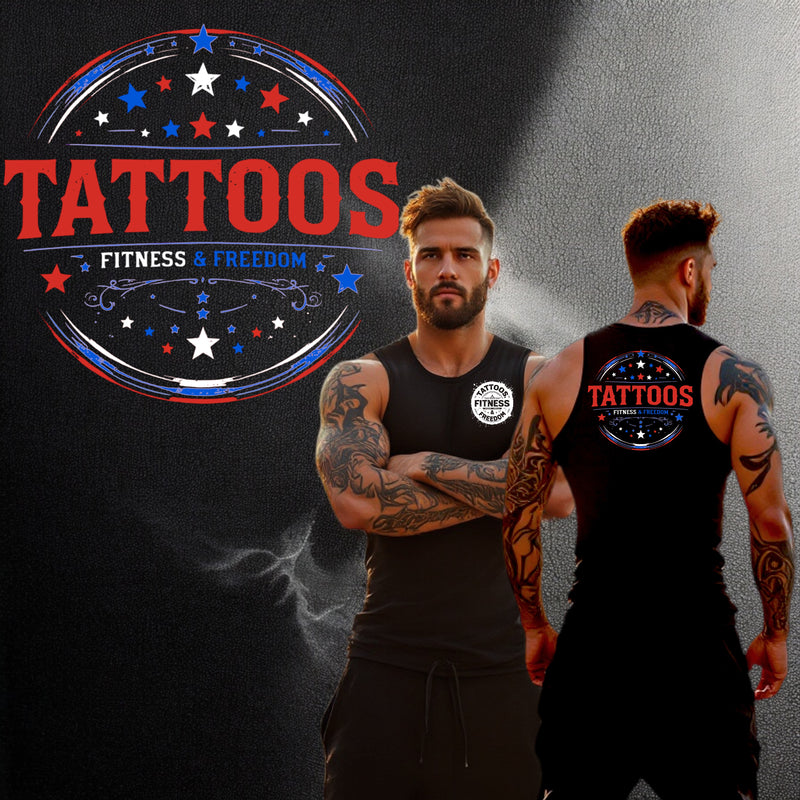 Circular Red, White and Blue Logo. - TATTOOS FITNESS & FREEDOM LLC