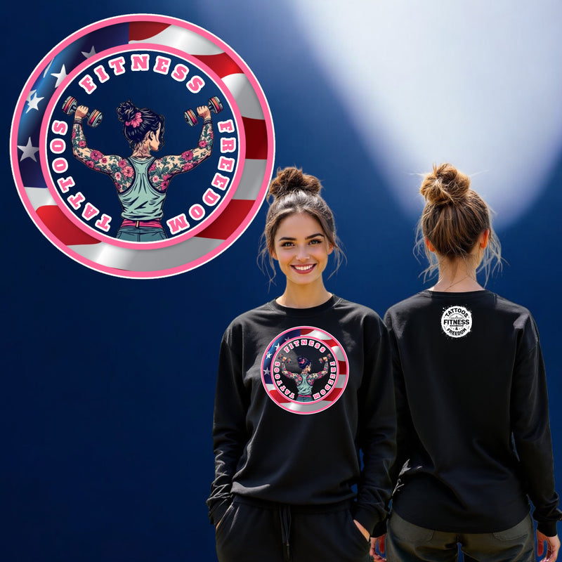 Women's Shoulder Press Girl With an American Flag. - TATTOOS FITNESS & FREEDOM LLC