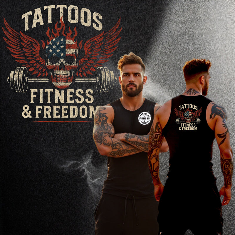 Distressed American Flag Skull With a Barbell