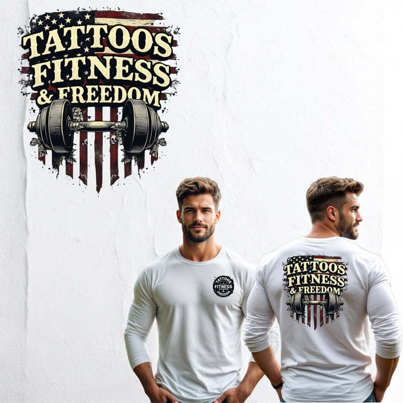 American Flag With a Dumbbell. - TATTOOS FITNESS & FREEDOM LLC
