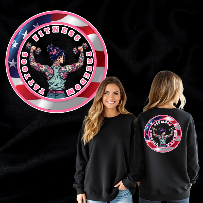 Women's Shoulder Press Girl With an American Flag. - TATTOOS FITNESS & FREEDOM LLC