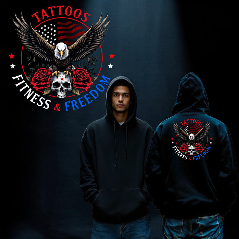 Flying Eagle With an American Flag, Skull and Roses. - TATTOOS FITNESS & FREEDOM LLC