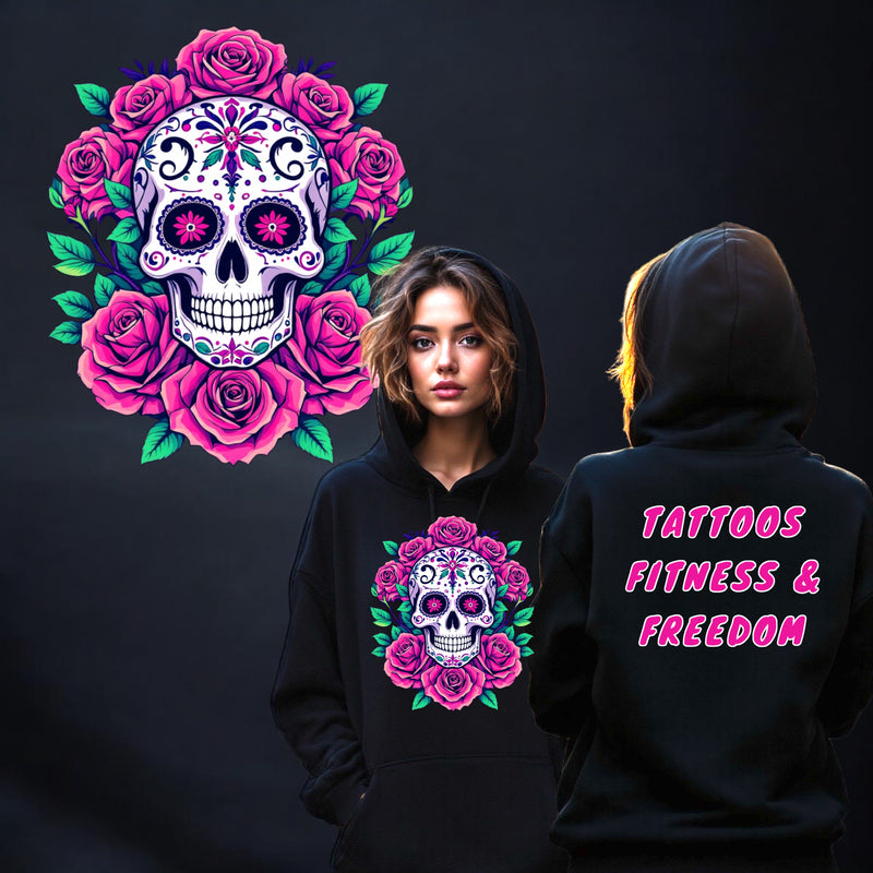 Women's Sugar Skull With Roses. - TATTOOS FITNESS & FREEDOM LLC