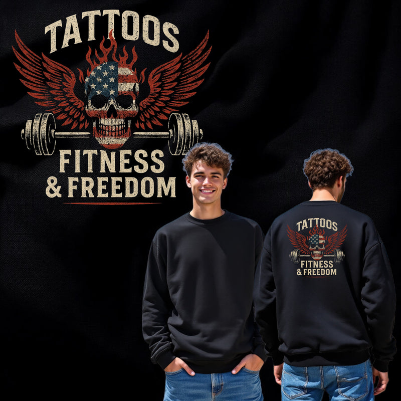 Distressed American Flag Skull With a Barbell