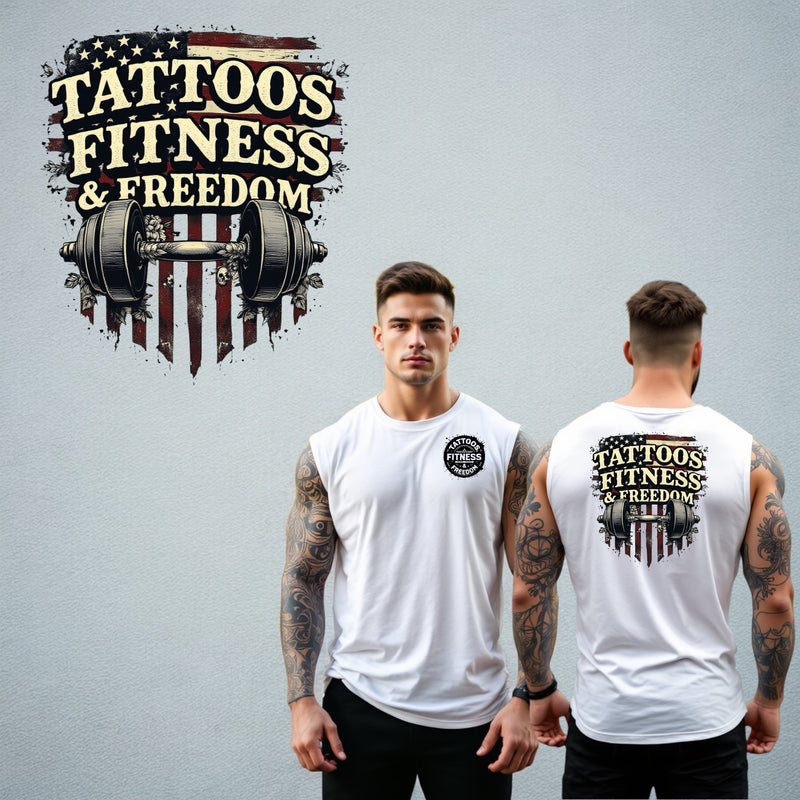 American Flag With a Dumbbell. - TATTOOS FITNESS & FREEDOM LLC