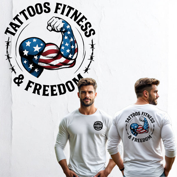 American Flag Flexed Bicep - TATTOOS FITNESS & FREEDOM LLC