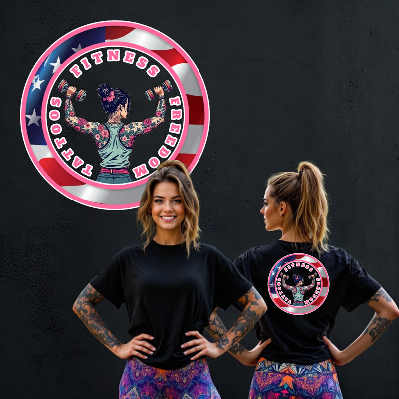 Women's Shoulder Press Girl With an American Flag. - TATTOOS FITNESS & FREEDOM LLC