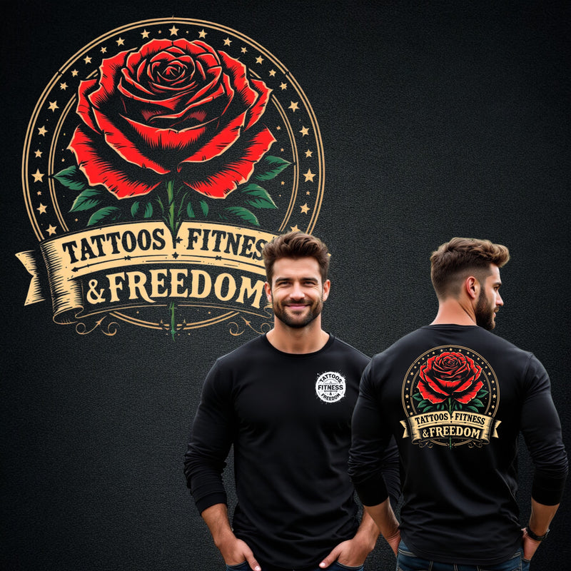 Large Rose With a Tattoos Fitness & Freedom Banner. - TATTOOS FITNESS & FREEDOM LLC
