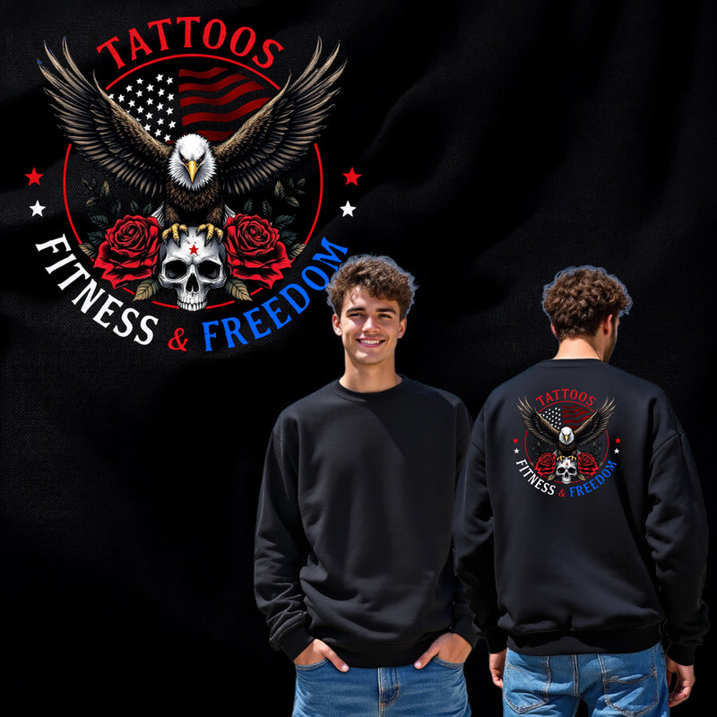 Flying Eagle With an American Flag, Skull and Roses. - TATTOOS FITNESS & FREEDOM LLC