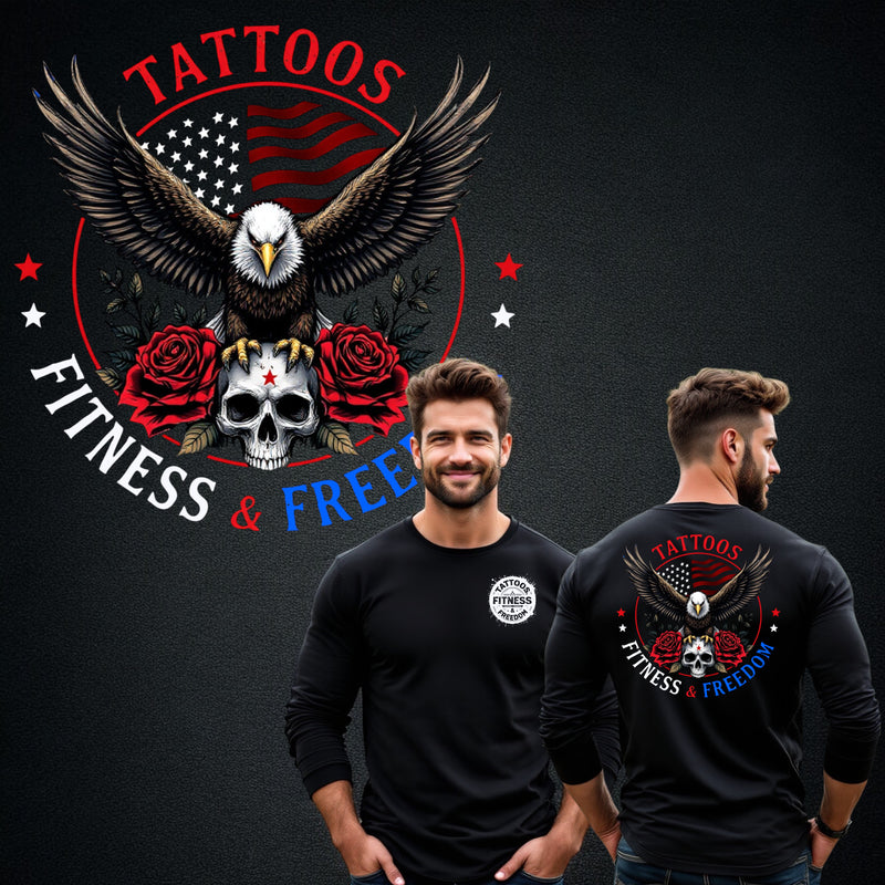 Flying Eagle With an American Flag, Skull and Roses. - TATTOOS FITNESS & FREEDOM LLC