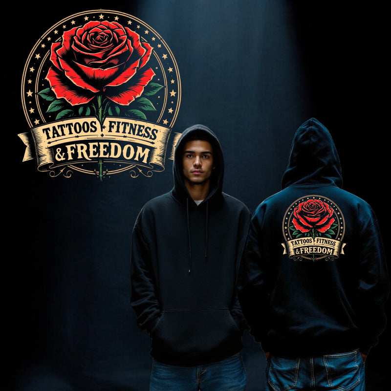 Large Rose With a Tattoos Fitness & Freedom Banner. - TATTOOS FITNESS & FREEDOM LLC