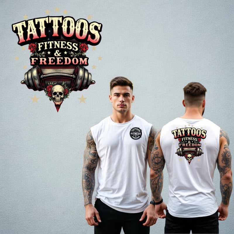American Flag With A Barbell and a Skull. - TATTOOS FITNESS & FREEDOM LLC