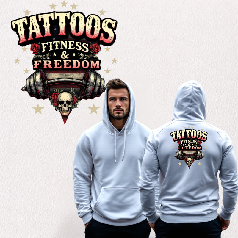 American Flag With A Barbell and a Skull. - TATTOOS FITNESS & FREEDOM LLC