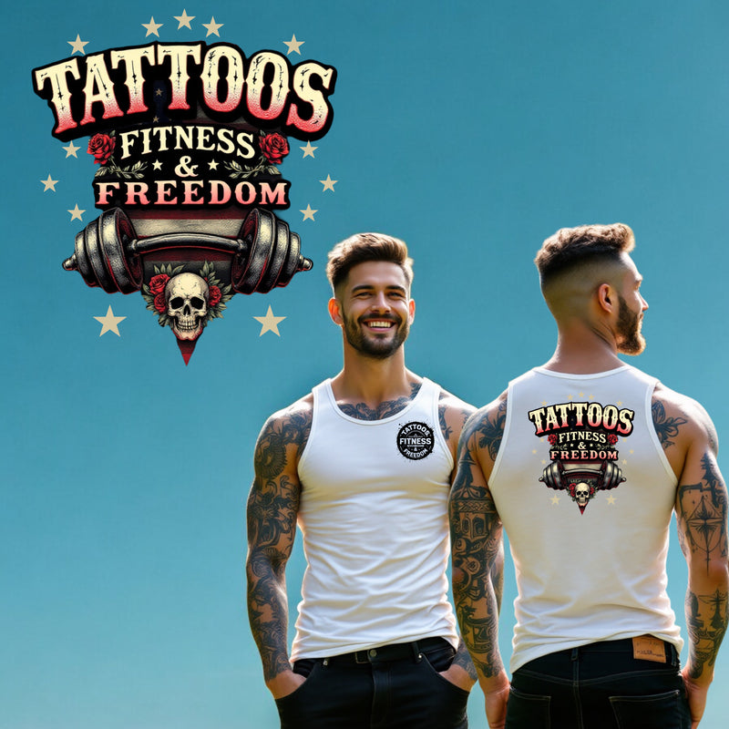 American Flag With A Barbell and a Skull. - TATTOOS FITNESS & FREEDOM LLC