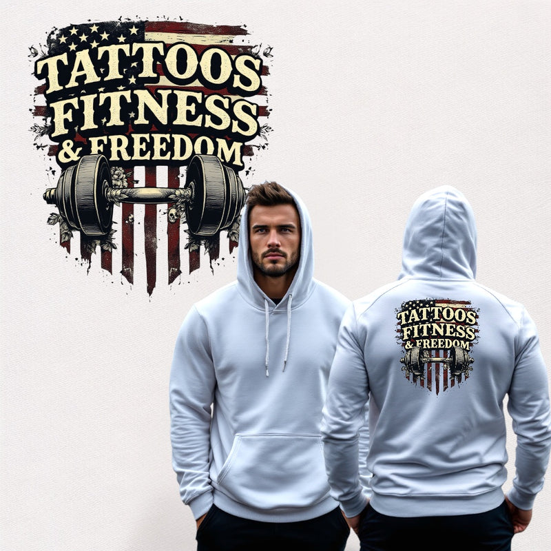 American Flag With a Dumbbell. - TATTOOS FITNESS & FREEDOM LLC