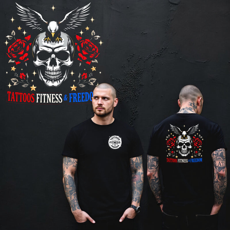 Large Skull With an Eagle and Roses. - TATTOOS FITNESS & FREEDOM LLC
