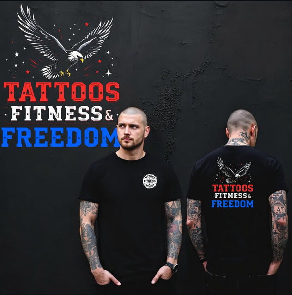 Flying Eagle With Red White and Blue Logo. - TATTOOS FITNESS & FREEDOM LLC