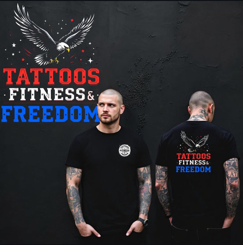Flying Eagle With Red White and Blue Logo. - TATTOOS FITNESS & FREEDOM LLC
